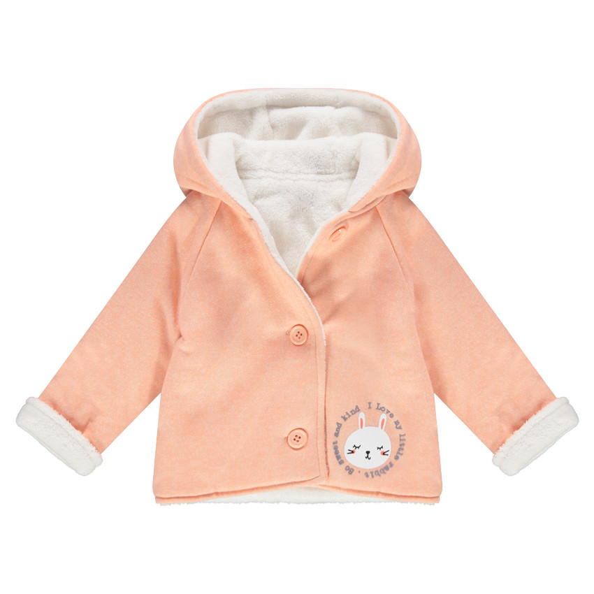 Ζακέτα με κουκούλα από φανέλα με επένδυση sherpa και στάμπα κουνελάκι 