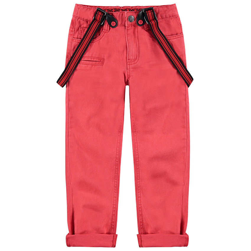 Βαμβακερό παντελόνι νηματοβαφή με αφαιρούμενες ρυθμιζόμενες τιράντες 