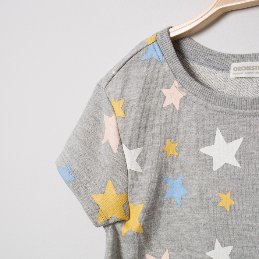 Φόρεμα  molleton με τυπωμένα αστέρια και ζώνη 