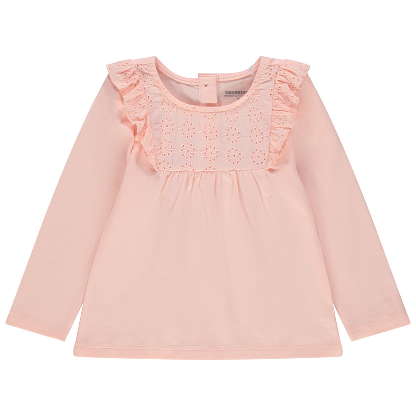 T-shirt manches longues à broderie anglaise et volants 