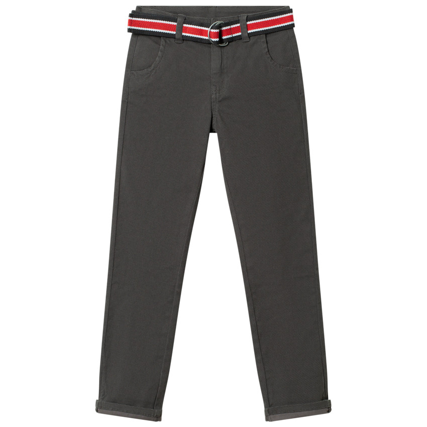 Pantalon droit en toile à ceinture rayée amovible 
