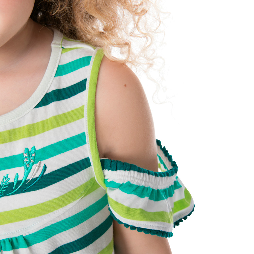 Βαμβακερό φόρεμα με ρίγες σε αντίθεση και άνοιγμα στους ώμους 