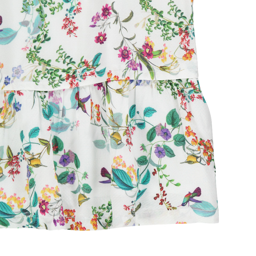 Φλοράλ φόρεμα με τιράντες και βολάν 