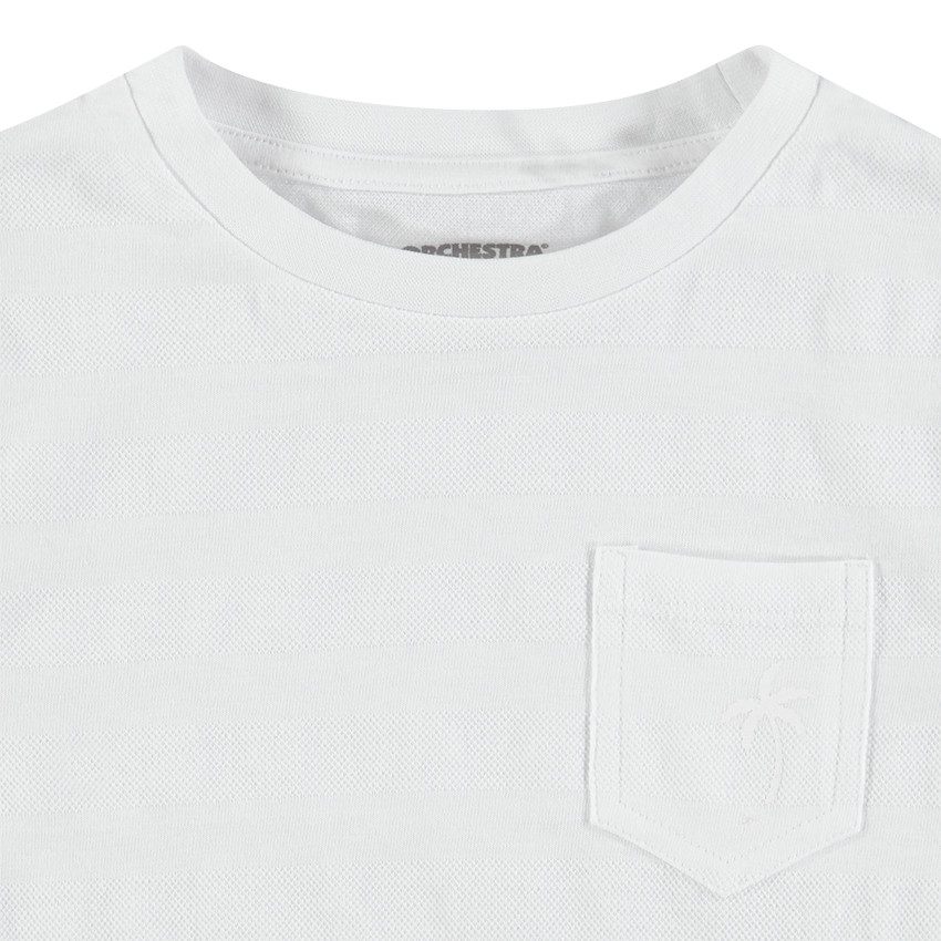 Κοντομάνικη μπλούζα με ριγέ ύφανση και τσέπη 