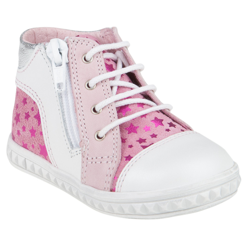 Bottillons roses avec imprimé étoiles à zip et lacets 