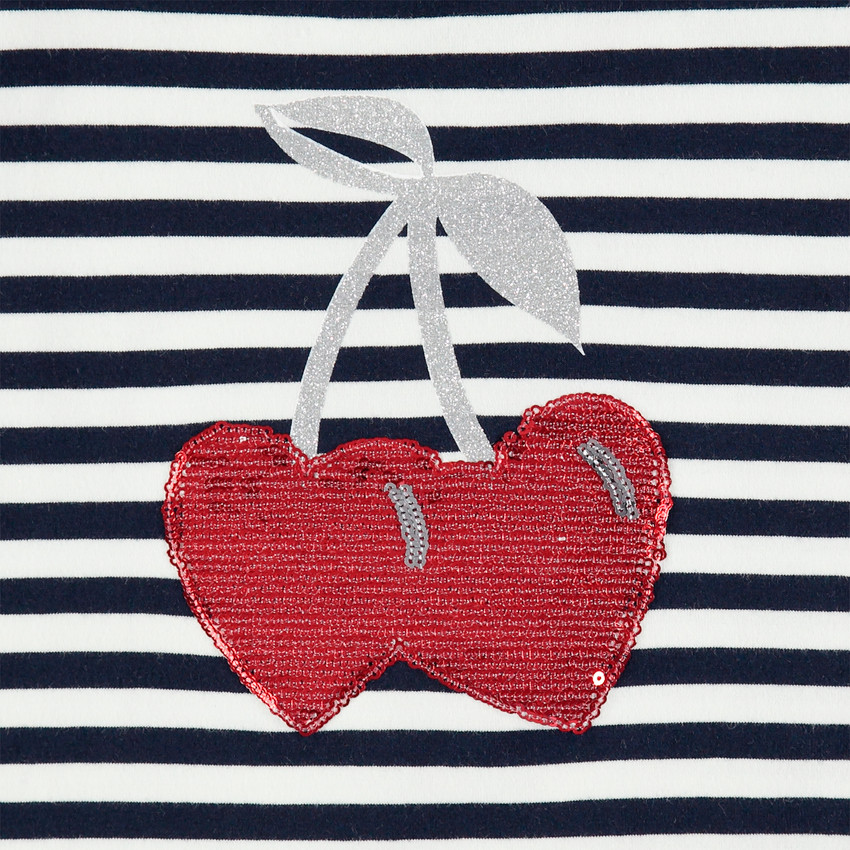 Σύνολο με ριγέ τουνίκ με μοτίβο κερασάκια από πούλιες και κολάν με λωρίδες 