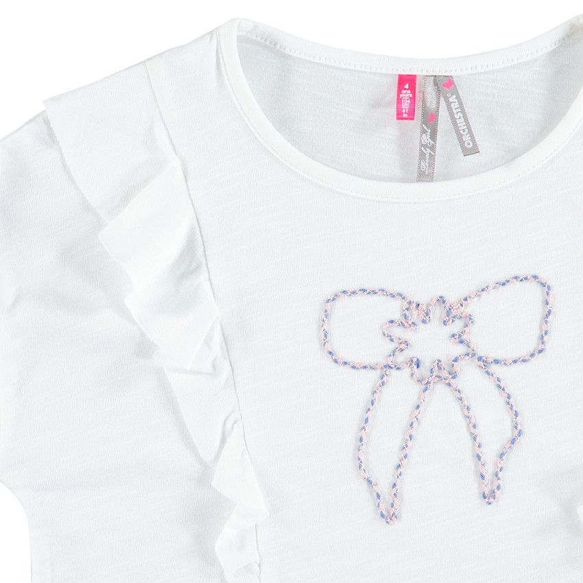 Μακρυντομάνικη ζέρσεϊ μπλούζα με βολάν και κεντημένο φιόγκο 