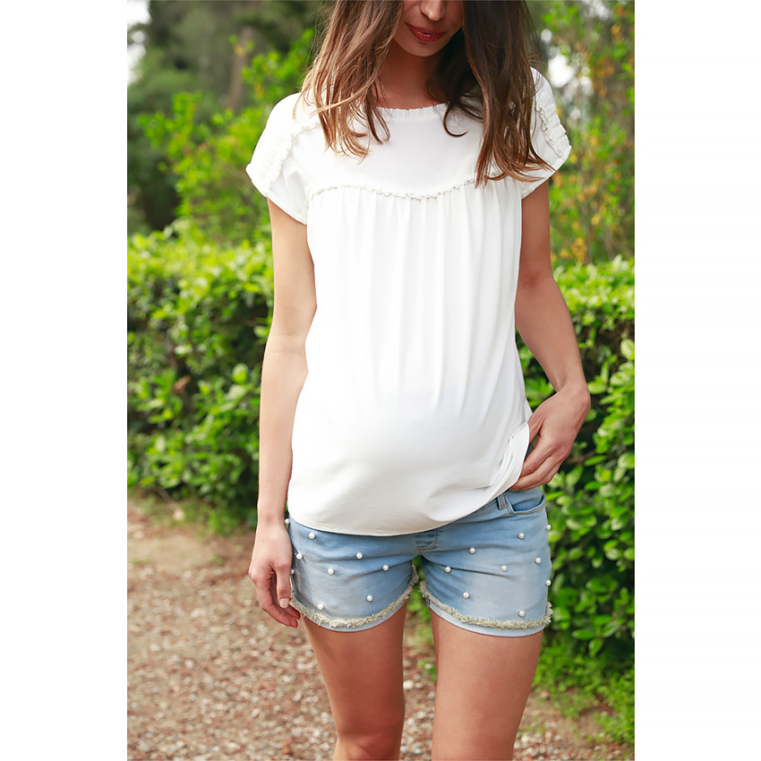 Σορτσάκι εγκυμοσύνης τζιν με πέρλες 