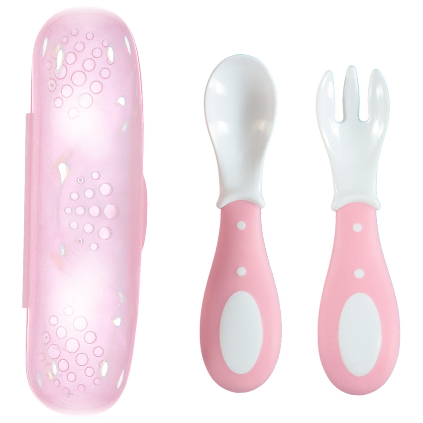 Σετ Κουτάλι/πιρούνι πλαστικό με Θήκη ροζ 