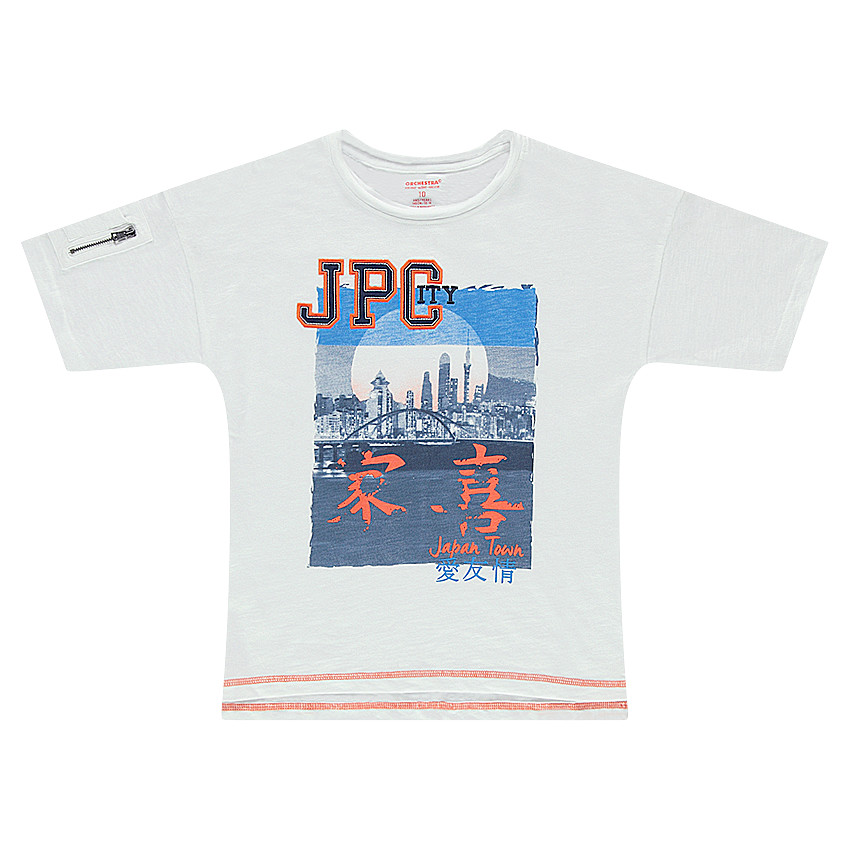 Κοντομάνικη μπλούζα με τύπωμα και τσέπη με φερμουάρ στο μανίκι 