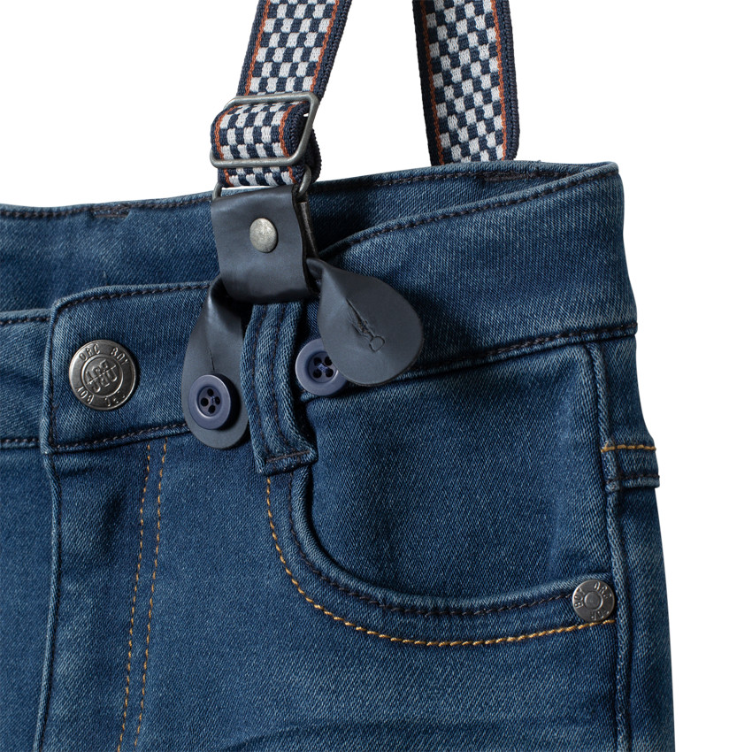 Jean effet used à bretelles amovibles 
