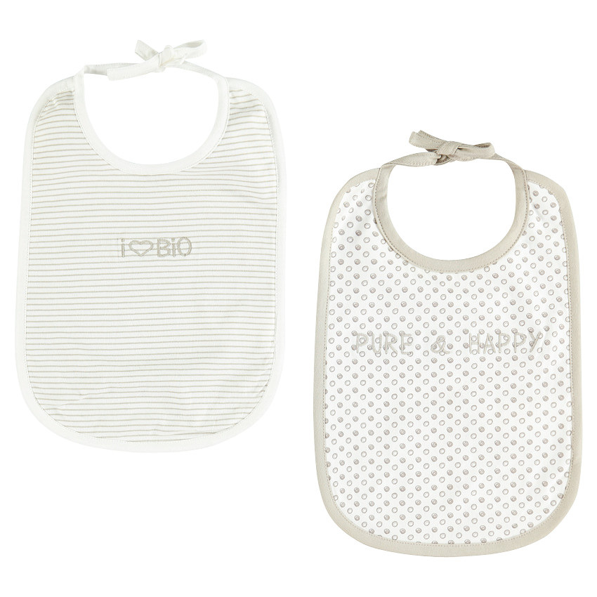 Σετ με 2 βαμβακερές πετσετέ σαλιάρες, μία εμπριμέ / μία ριγέ 