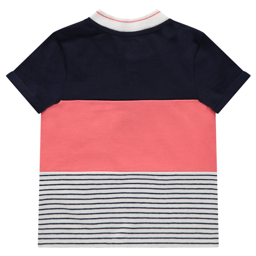 Κοντομάνικο δίχρωμο πόλο με ρίγες και τσέπη από σαμπρέ ύφασμα  