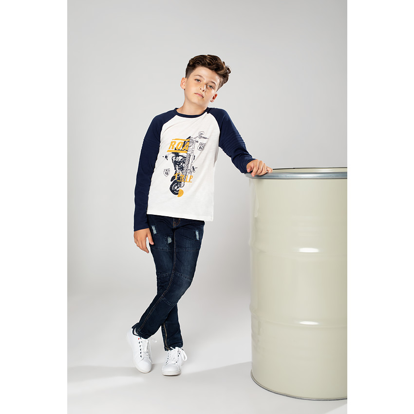 Παιδικά - Τζιν με φθαρμένη και τσαλακωμένη όψη, ραφές και σκισίματα 