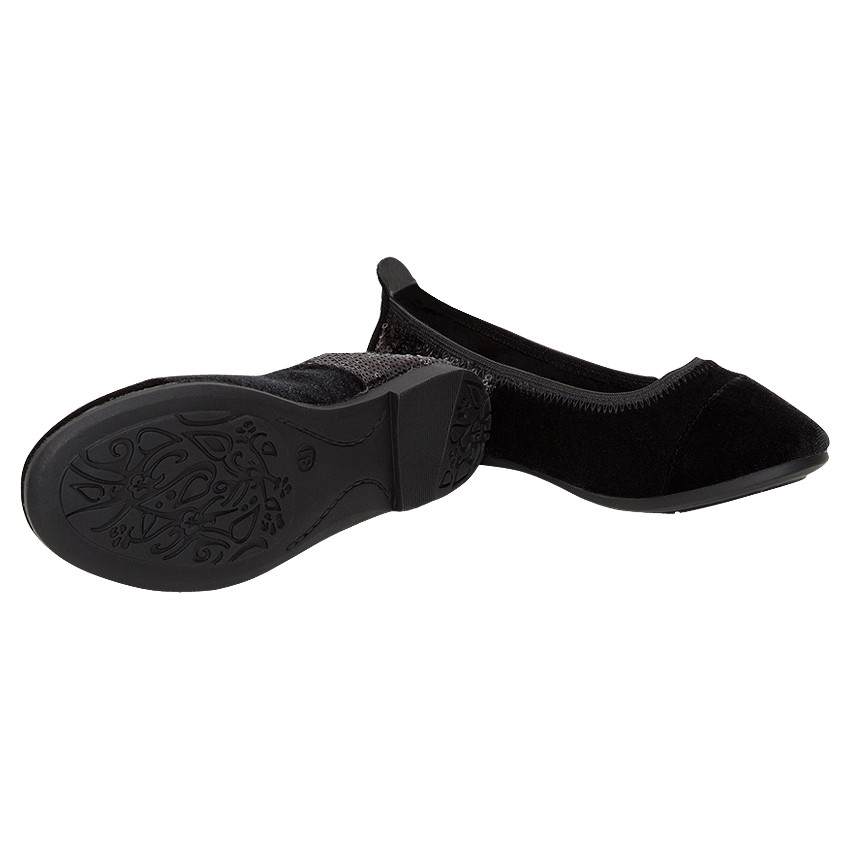 Μαύρες μπαλαρίνες με βελουτέ υφή και πούλιες 