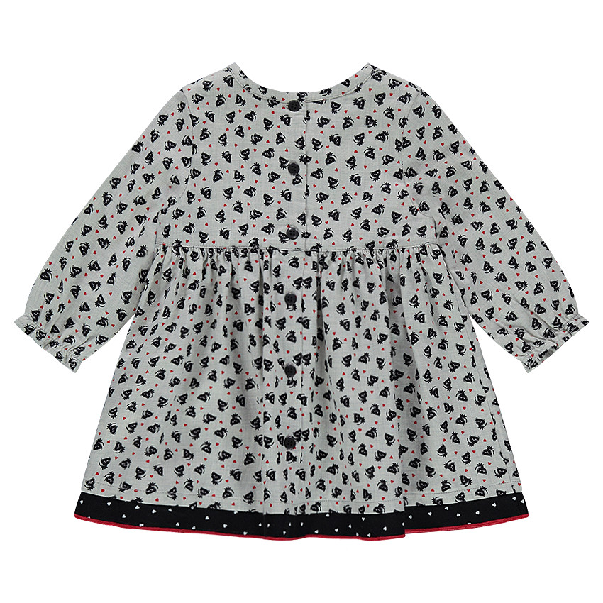 Μακρυμάνικο εμπριμέ φόρεμα με μοτίβο γάτες και βελούδινο φιογκάκι 