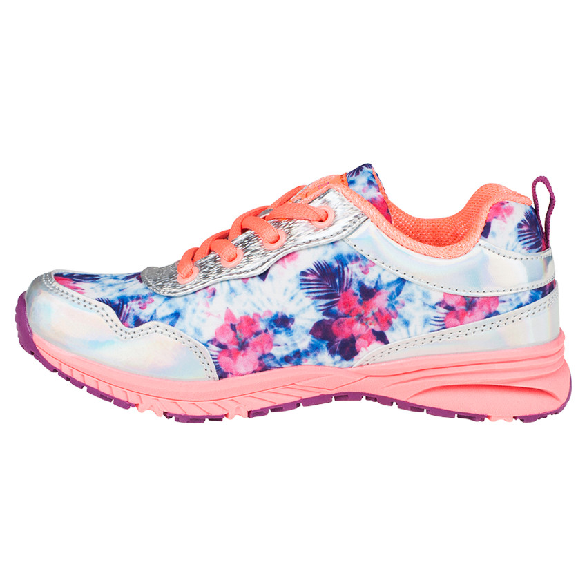 Baskets basses coloris argenté et imprimées fleurs 