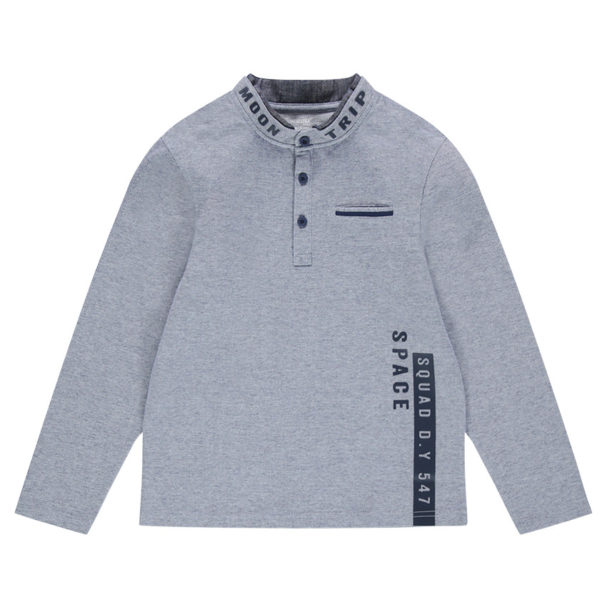 Παιδικά - Μακρυμάνικο ζέρσεϊ πόλο με φαντεζί γιακά και τυπωμένες φράσεις 