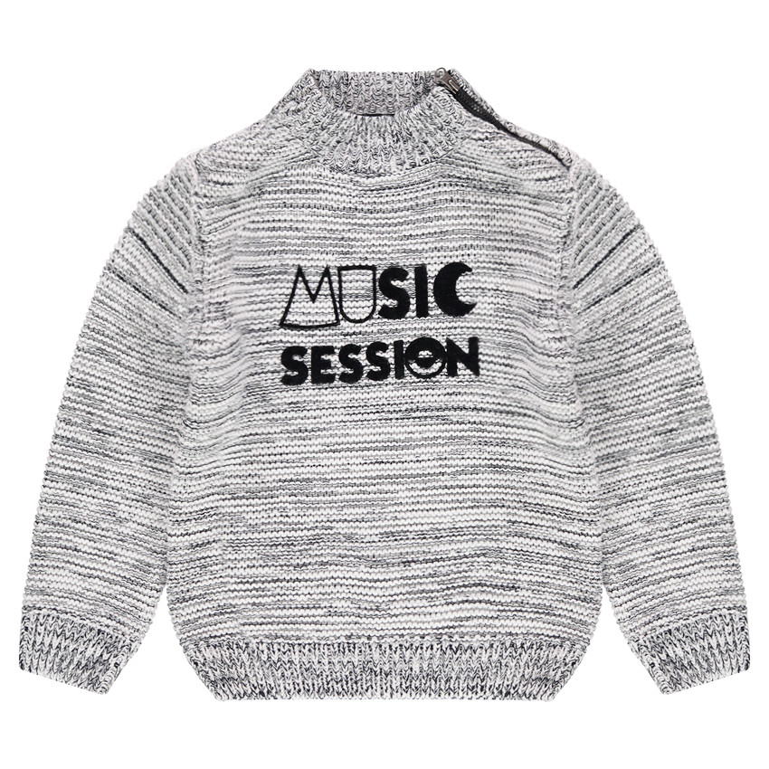 Πλεκτό μελανζέ με φερμουάρ στη λαιμόκοψη και τυπωμένο κείμενο 