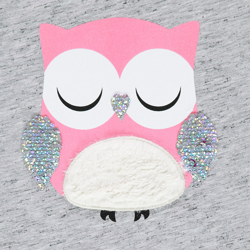 Μπλούζα με μανίκια 3/4 με τυπωμένη κουκουβάγια και ιριδίζουσες πούλιες 