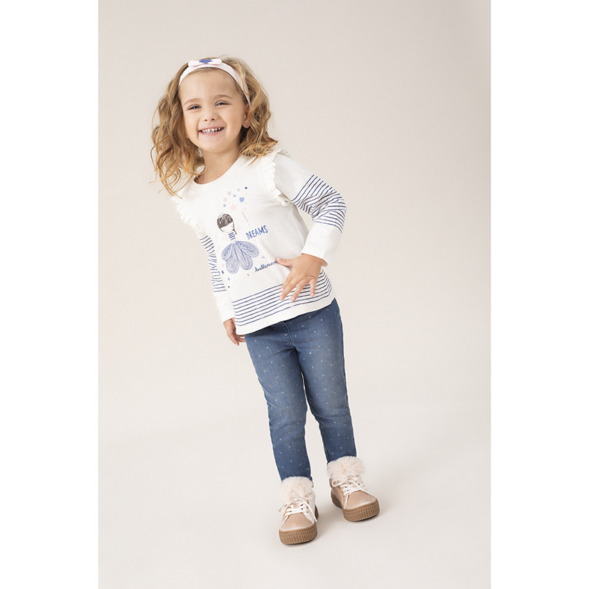 Μακρυμάνικη μπλούζα βαμβακερή με κεντημένη χορεύτρια και ρίγες 