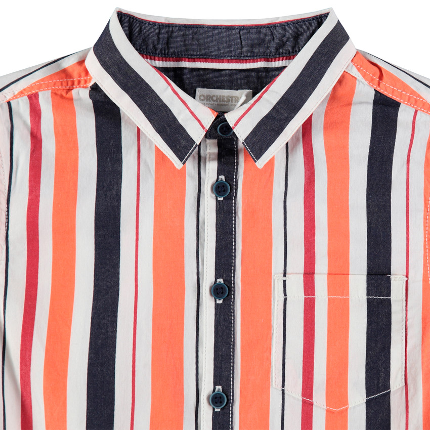 Κοντομάνικο πουκάμισο με κάθετες ρίγες και τσέπη 