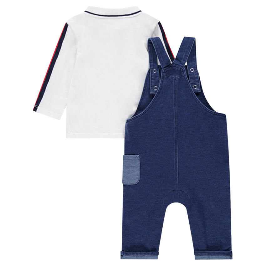 Σύνολο μονόχρωμο πόλο και σαλοπέτα με όψη ντένιμ και κεντημένη μαϊμού 