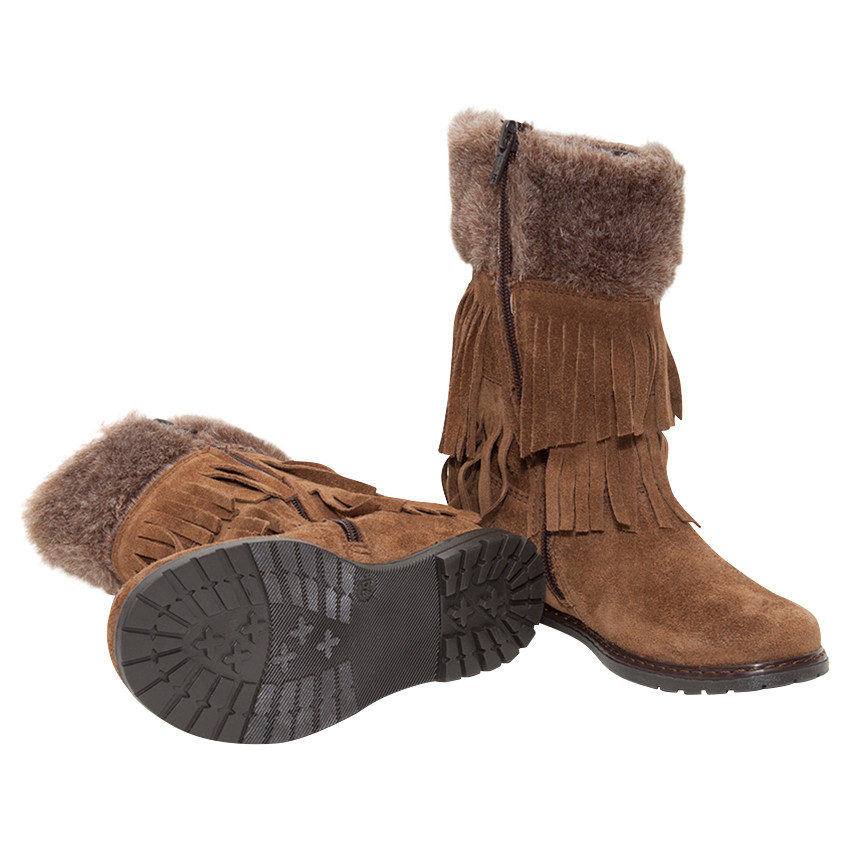 Δερμάτινες μπότες με κρόσσια και συνθετική γούνα 