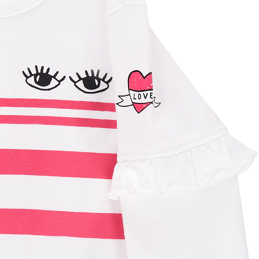 Μακρυμάνικη μπλούζα από ζέρσεϊ με ρίγες και βολάν στα μανίκια 