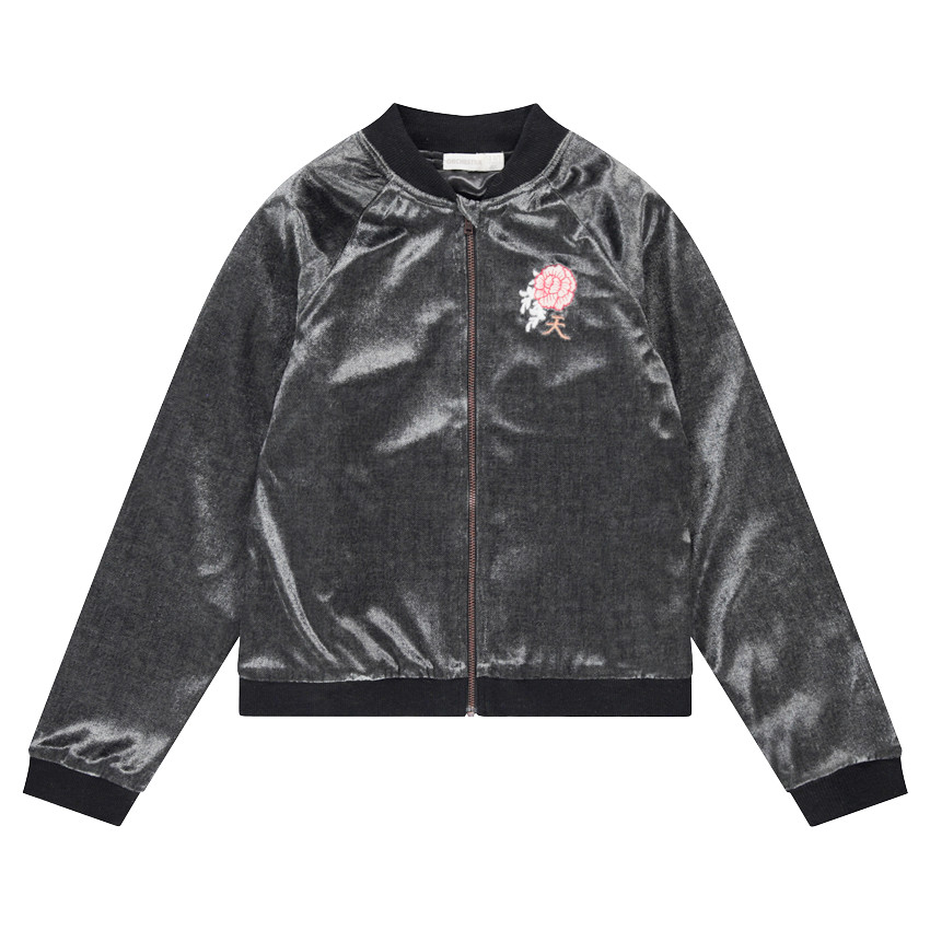 Παιδικά - Βελουτέ ζακέτα με κεντημένο λουλούδι στο στήθος 