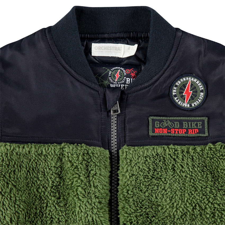 Παρκά από δύο υλικά με τσέπες και φαντεζί μπαλώματα 