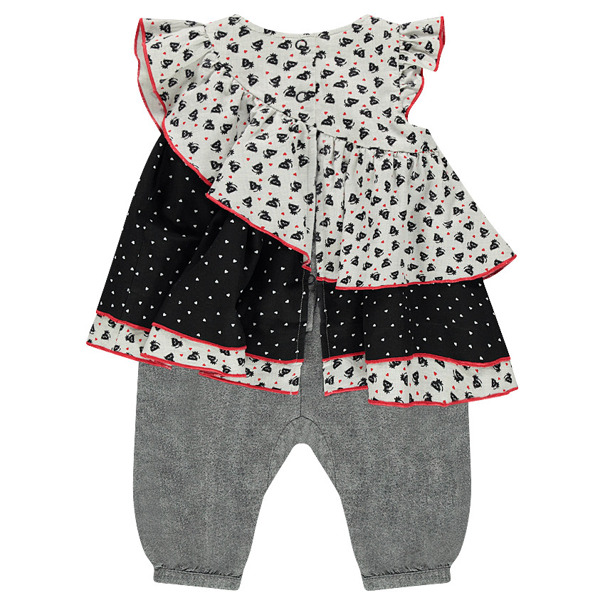 Ολόσωμο μακρύ φορμάκι με εμπριμέ βολάν και όψη 2 σε 1 