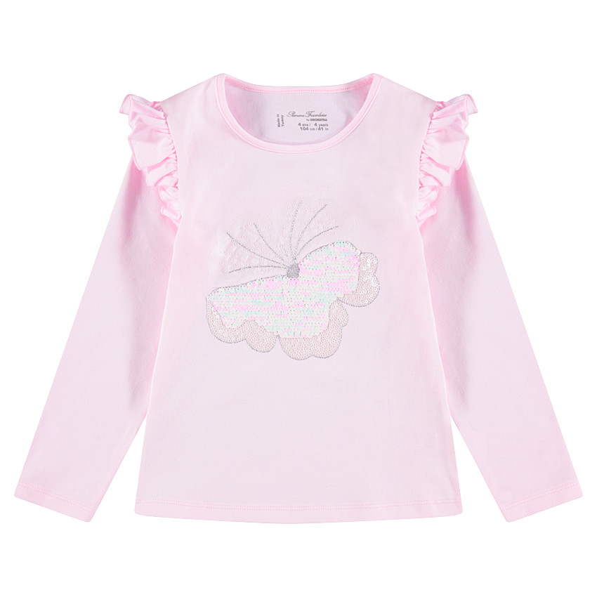 Μακρυμάνικη μπλούζα ζέρσεϊ με λουλούδι από ιριδίζουσες πούλιες 