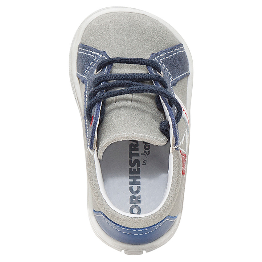 Μποτάκια δερμάτινα σουέτ με κορδόνια και στάμπα καραβάκι 