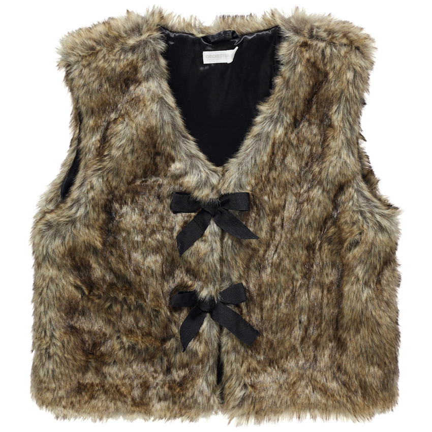 Παιδικά - Ζακέτα από συνθετική γούνα με μαύρους φιόγκους 