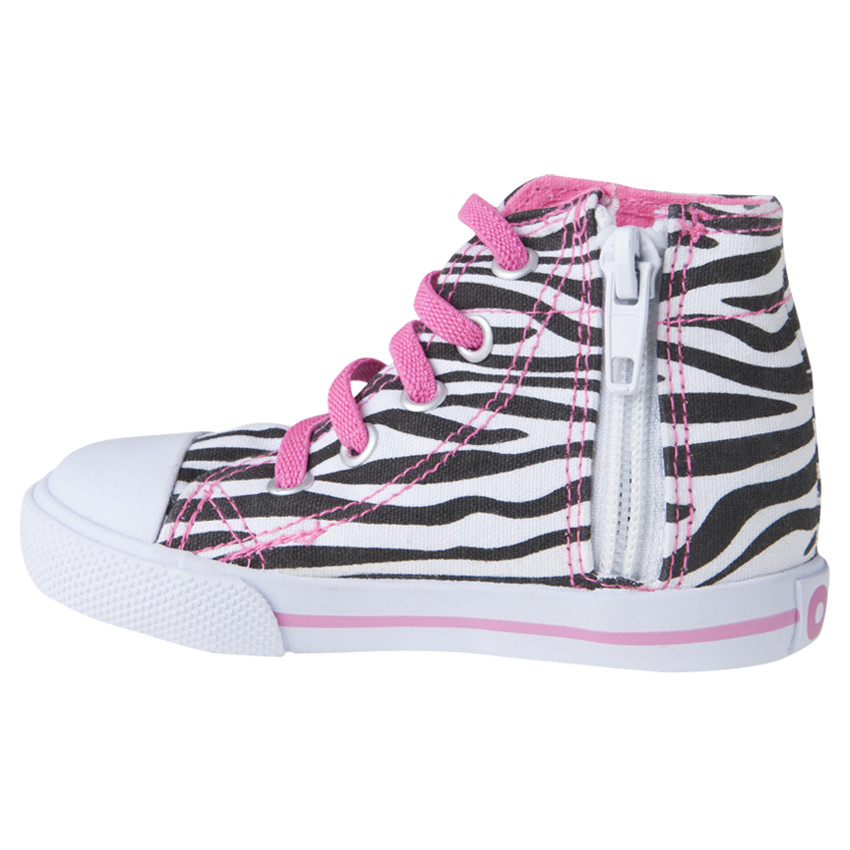 Baskets montantes imprimé zébré à lacets et zip 
