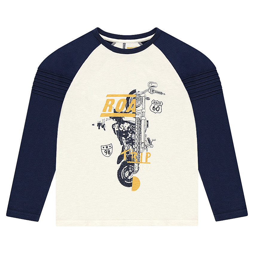 Παιδικά - Δίχρωμη μπλούζα με μανίκια ρεγκλάν με στάμπα με διακοσμητικό σχέδιο 