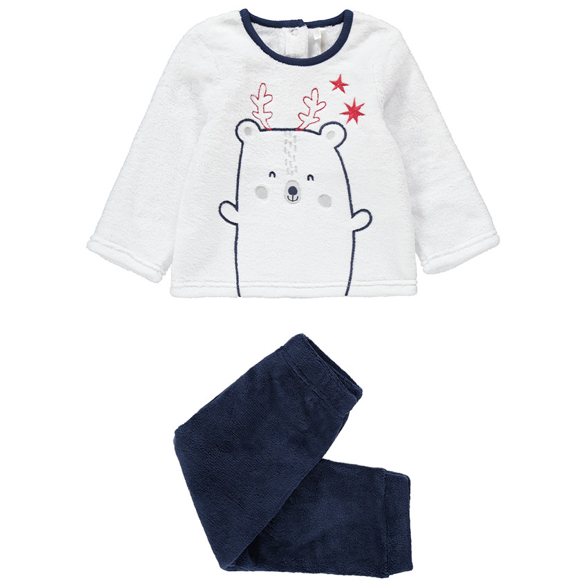 Δίχρωμη βελουτέ πιτζάμα με ζώο και κεντημένα αστέρια  