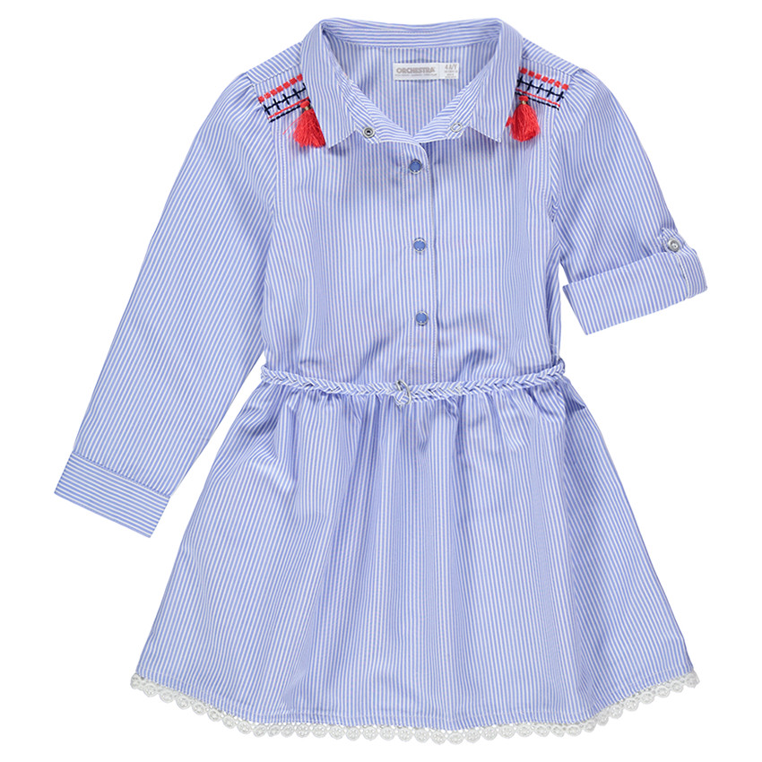 Φόρεμα-πουκαμίσα με λεπτές ρίγες και ζώνη σε σχήμα πλεξούδας 