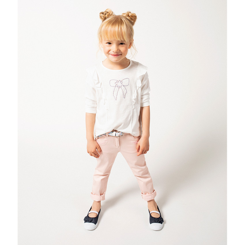 Μακρυντομάνικη ζέρσεϊ μπλούζα με βολάν και κεντημένο φιόγκο 