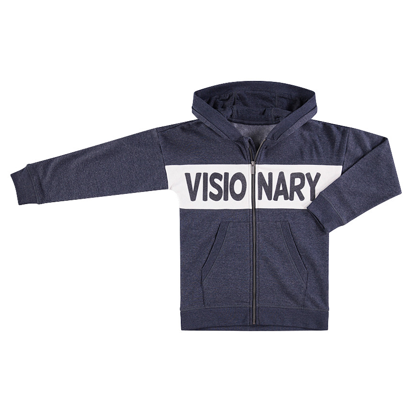 Παιδικά - Φανελένια ζακέτα με φερμουάρ και λωρίδα σε αντίθεση 