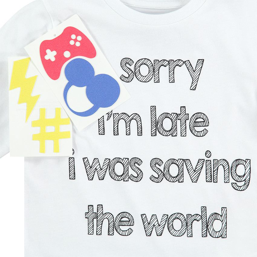 Μακρυμάνικη ζέρσεϊ μπλούζα με τυπωμένο μήνυμα και διακοσμητικά αυτοκόλλητα 