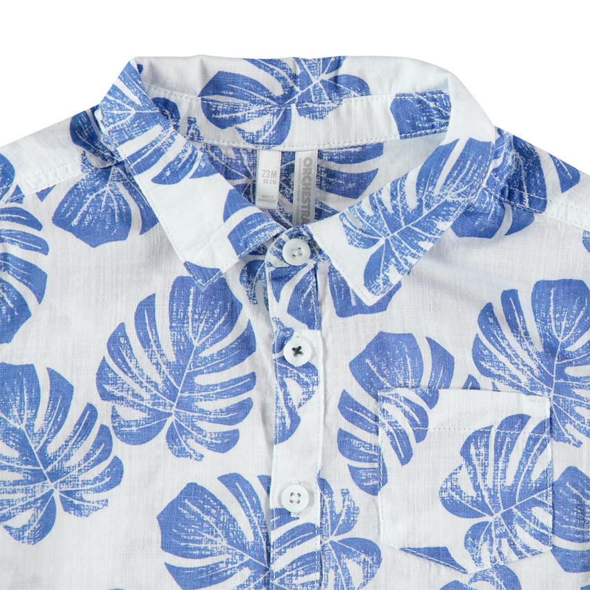 Κοντομάνικο πουκάμισο με μπλε φύλλα σε όλη την επιφάνεια 