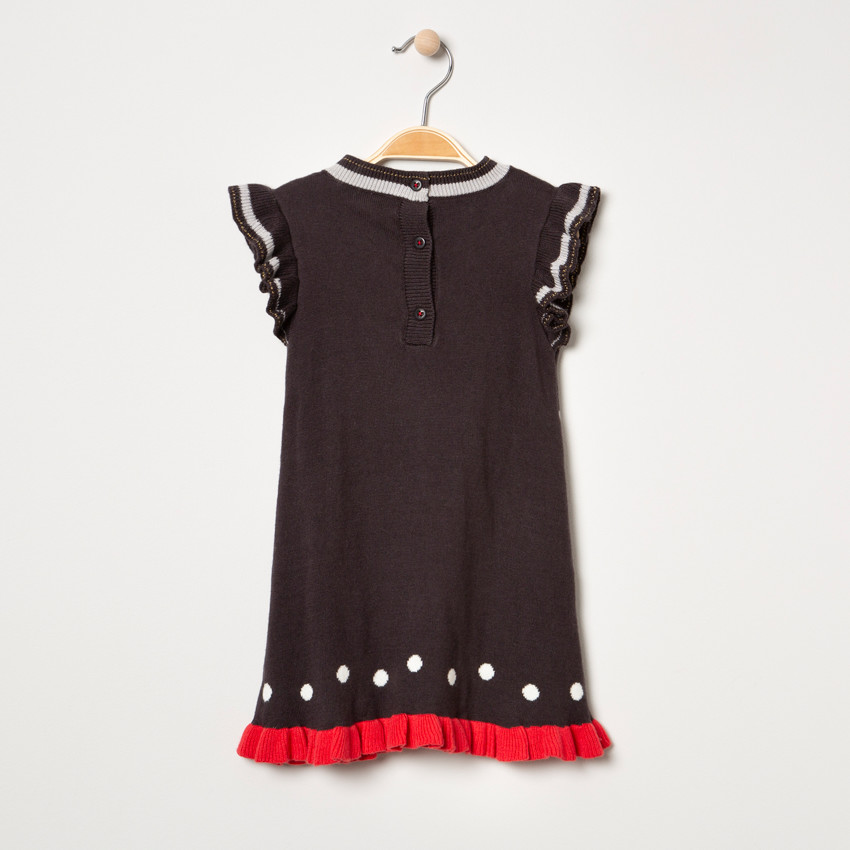 Πλεκτό φόρεμα με πουλάκι και πουά ζακάρ μοτίβο 