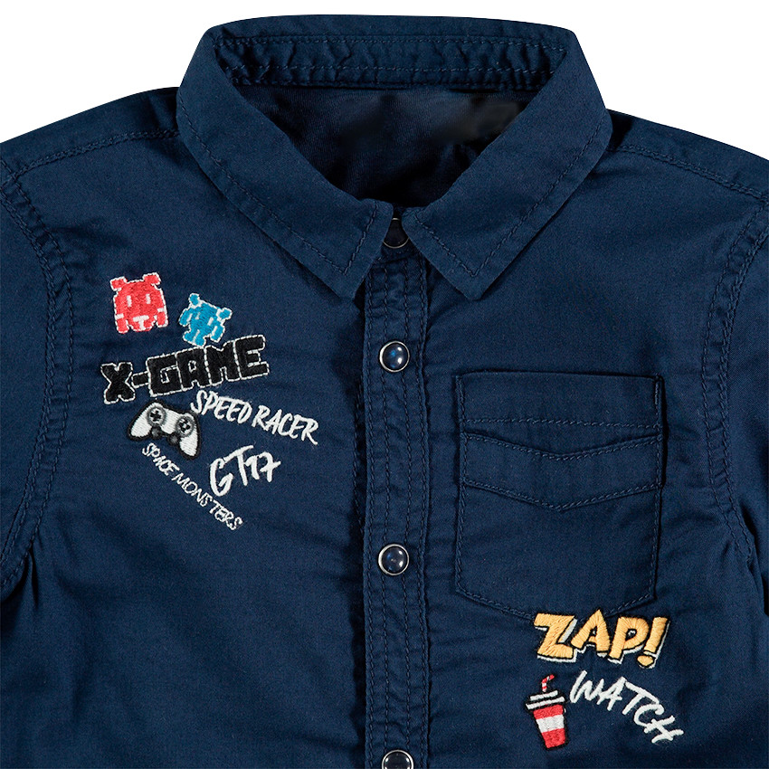 Μακρυμάνικο βαμβακερό πουκάμισο με διακοσμητικά σήματα και κεντήματα 