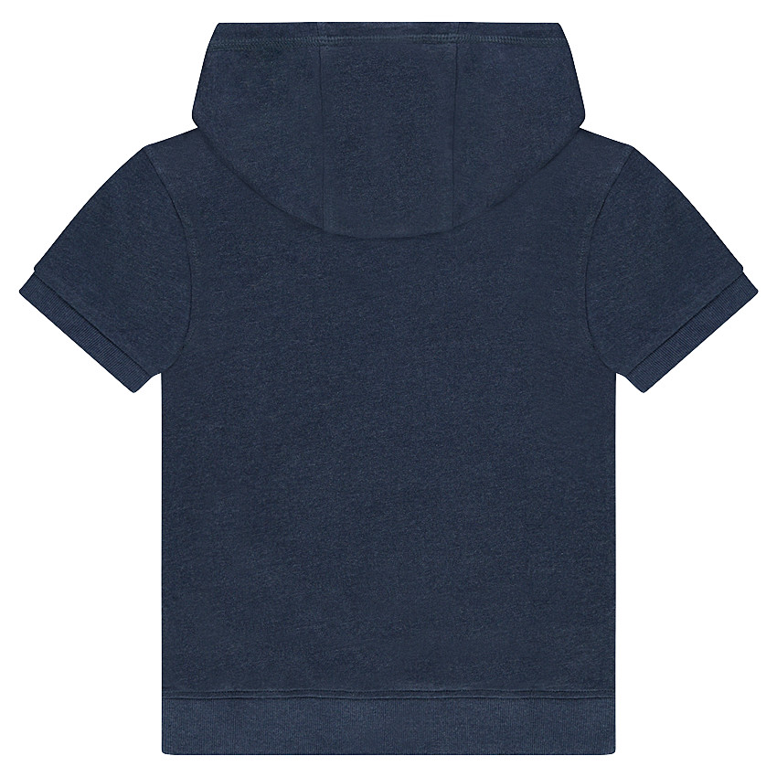 Φανελένιο κοντομάνικο φούτερ με κουκούλα και απλικέ σήματα 