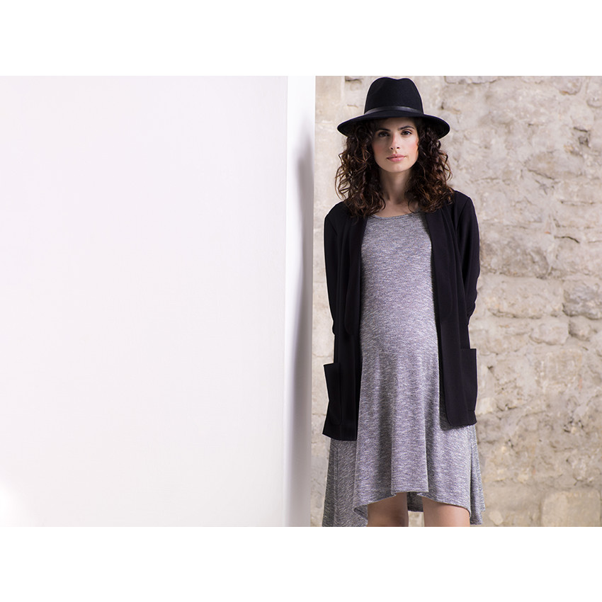 Φόρεμα εγκυμοσύνης από μελανζέ ύφασμα σε φαρδιά γραμμή 