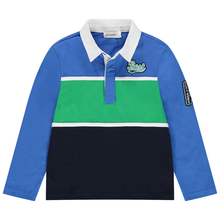 Τρίχρωμο μακρυμάνικο πόλο με διακοσμητικά σήματα 