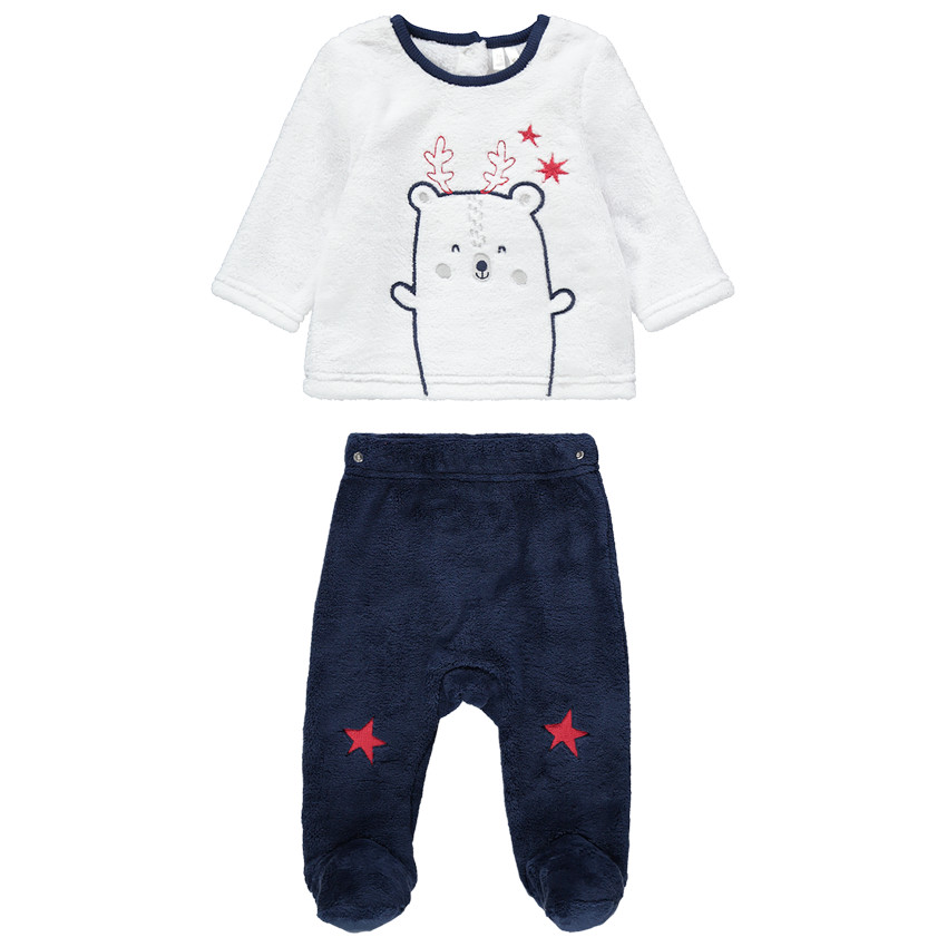 Δίχρωμη βελουτέ πιτζάμα με ζώο και κεντημένα αστέρια  