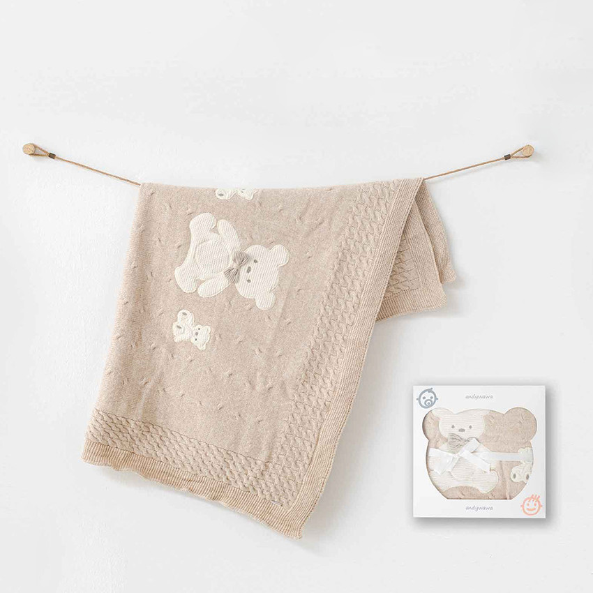  Πλεκτή κουβέρτα αρκουδάκια μπεζ  